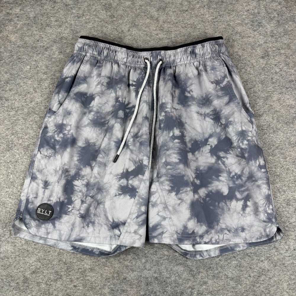BYLT Premium Basics Active Shorts 7" Lined Tie Dye Gray Mens XL *